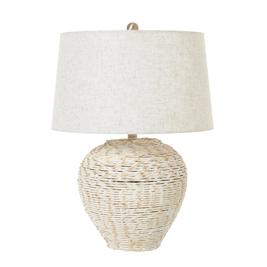 White Wash Wicker Table Lamp With Linen Shade