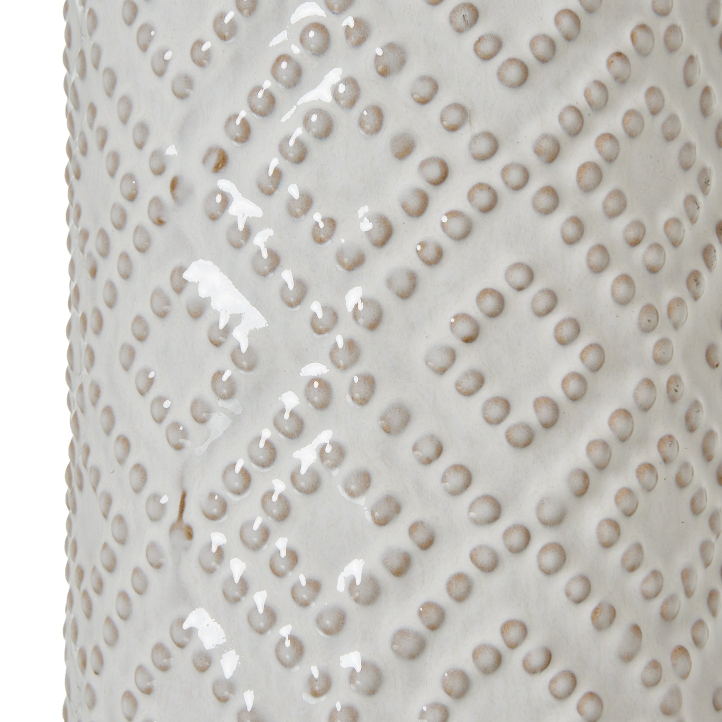 White Beaded Ceramic Lamp With Linen Shade